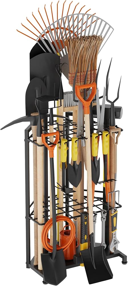 Garden Tool Organiser for Corners, Heavy Duty Metal Shelf with 34